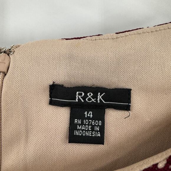 R&K Red Short Sleeve Neck Lined Career Shift Lace Dress Plus Size 14 - Picture 6 of 10